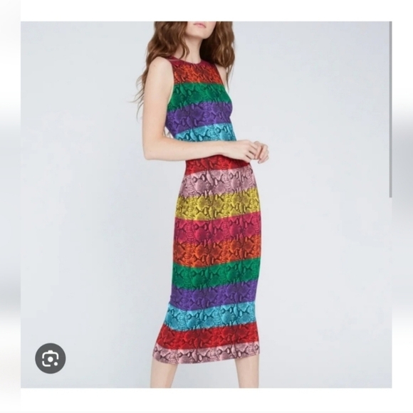 Alice + Olivia Delora Rainbow Snake Print Midi Dress Size 0 NWT $395 - Picture 6 of 14